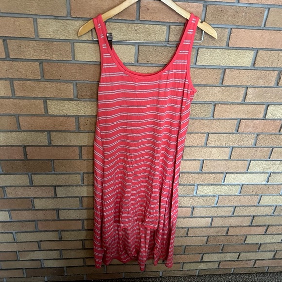 MNY MARC NEW YORK Coral Gray Striped Sleeveless Casual Performance Dress Size XL - Picture 1 of 5